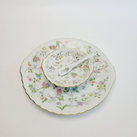 Andrea By Sadek Corona Floral Dessert Serving Set, Chip & Dip Set, Japan c.1996 - Picture 2 of 8